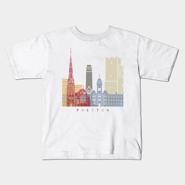 Preston skyline poster Kids T-Shirt by PaulrommerArt